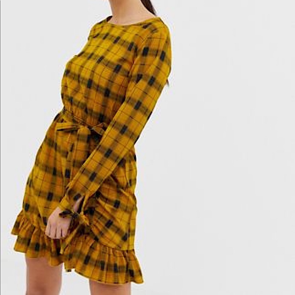 Plaid Ruffle Hem Mini Dress